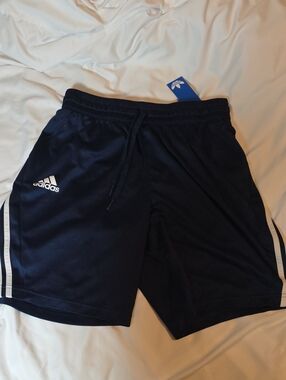 adidas Navy Athletic Shorts with White Side Stripes Mens Large NWT